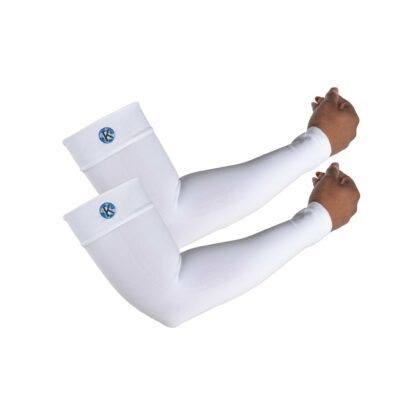 Two white Kinship Arm Compression Sleeves.